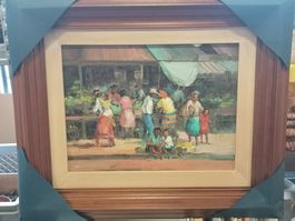 Oel Gemälde Bild Marktplatz 62cm x 52cm Philippinen Cebu