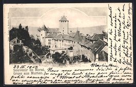 Murten, Teilansicht mit Schloss aus der 