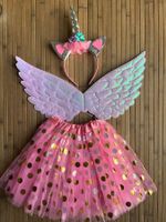 Einhorn Kostüm Flügel Kleid Fasching Mädchen Gr. 4-6 jährige