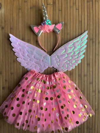 Einhorn Kostüm Flügel Kleid Fasching Mädchen Gr. 4-6 jährige