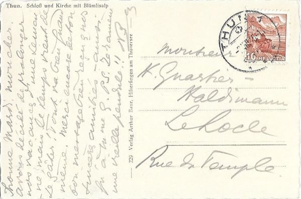 Cartoline postali: Thun Schloss und Kirche mit Blümlisalp – Usato da Olten venduto da clotaldi 1