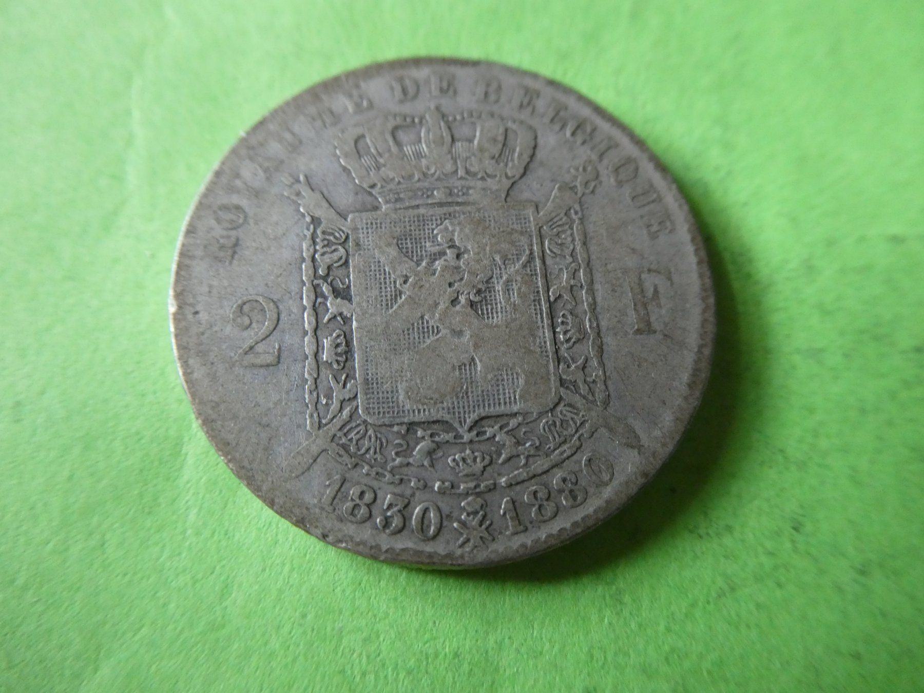 Alle Münzen: Belgien 1880, 2 Francs  - Silber – Gebraucht aus Hinterforst von Rohusri 1