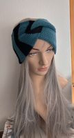 Stirnband, doppelt gestrickt, Petrol/Schwarz, neuwertig