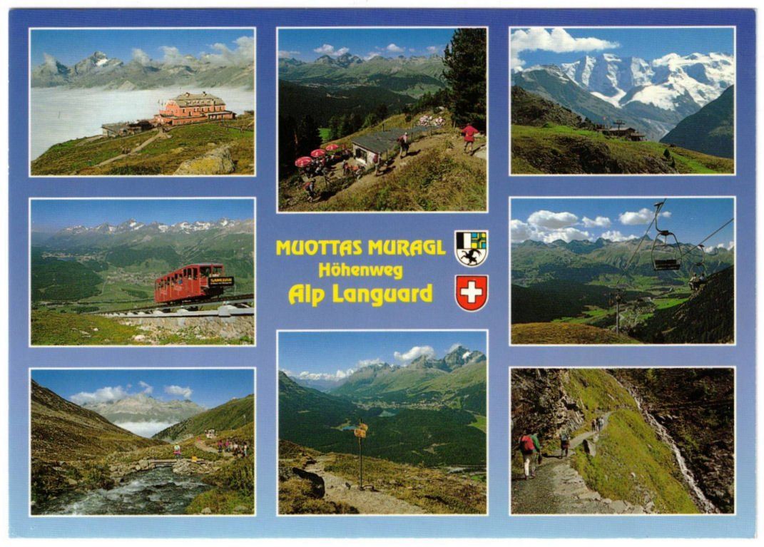 Cartoline postali: St. Moritz - 8 Bild AK Muottas Muragl – Usato da Binningen venduto da Mountainrider