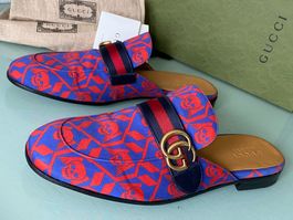 GUCCI Princetown GG Logo Canvas Leder Slide Sandale 42 NEUE
