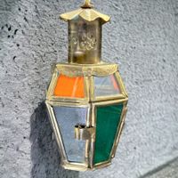 Ancienne lampe lanterne en verre et laiton