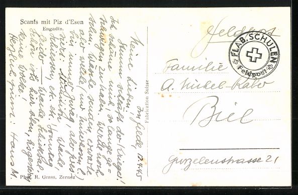 Cartoline postali: Scanfs im Engadin, Gesamtansicht mit Piz – Usato da Berlin venduto da bartko-reher 1