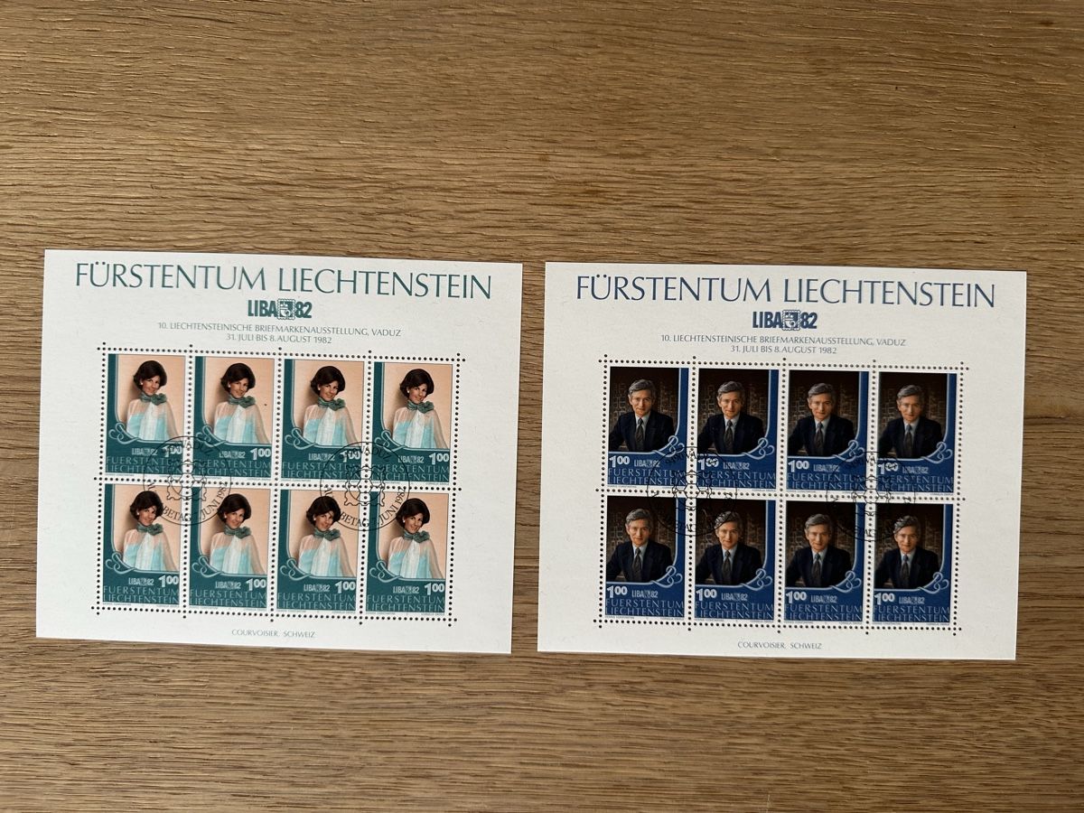 Tutti i francobolli: Liechtenstein - 1982 2x Kleinbogen  LIBA 82 mit ET Stemp – Usato da Schmitten / FR venduto da Samsara169