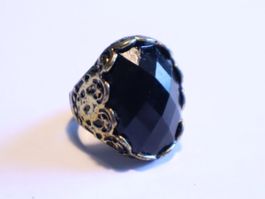 Gothischer Kostüm Ring mit schwarzem Blackstone Vintage Gr52