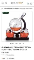 GLASKARAFFE GLOBUS MIT SEGELSCHIFF INKL. 4 DRINK-GLÄSER
