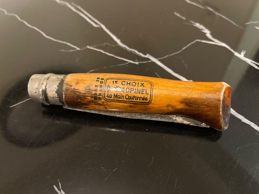 Ancien Couteau Opinel France N°2, Manche Bois, Virobloc, Longueur 28,5 Cm, Collection