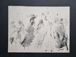 KÜNSTLER UNLESERLICH SIGNIERT LITHOGRAPHIE GRÖSSE 32X24CM