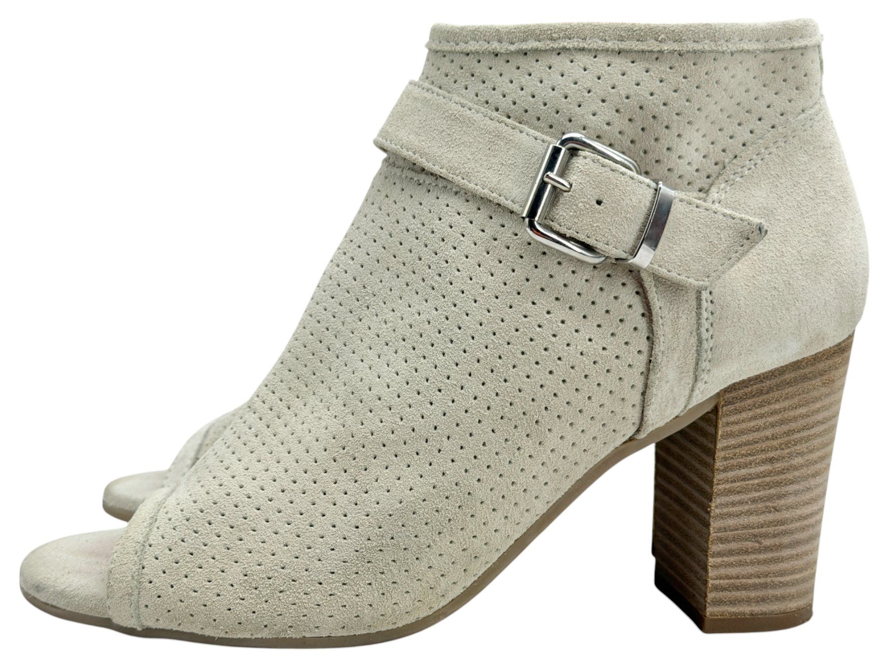 Scarpe da donna: Bottines Manas beige à talons ouvert devant cuir daim gris – Usato da Cossonay-Ville venduto da PatineDuTemps 5