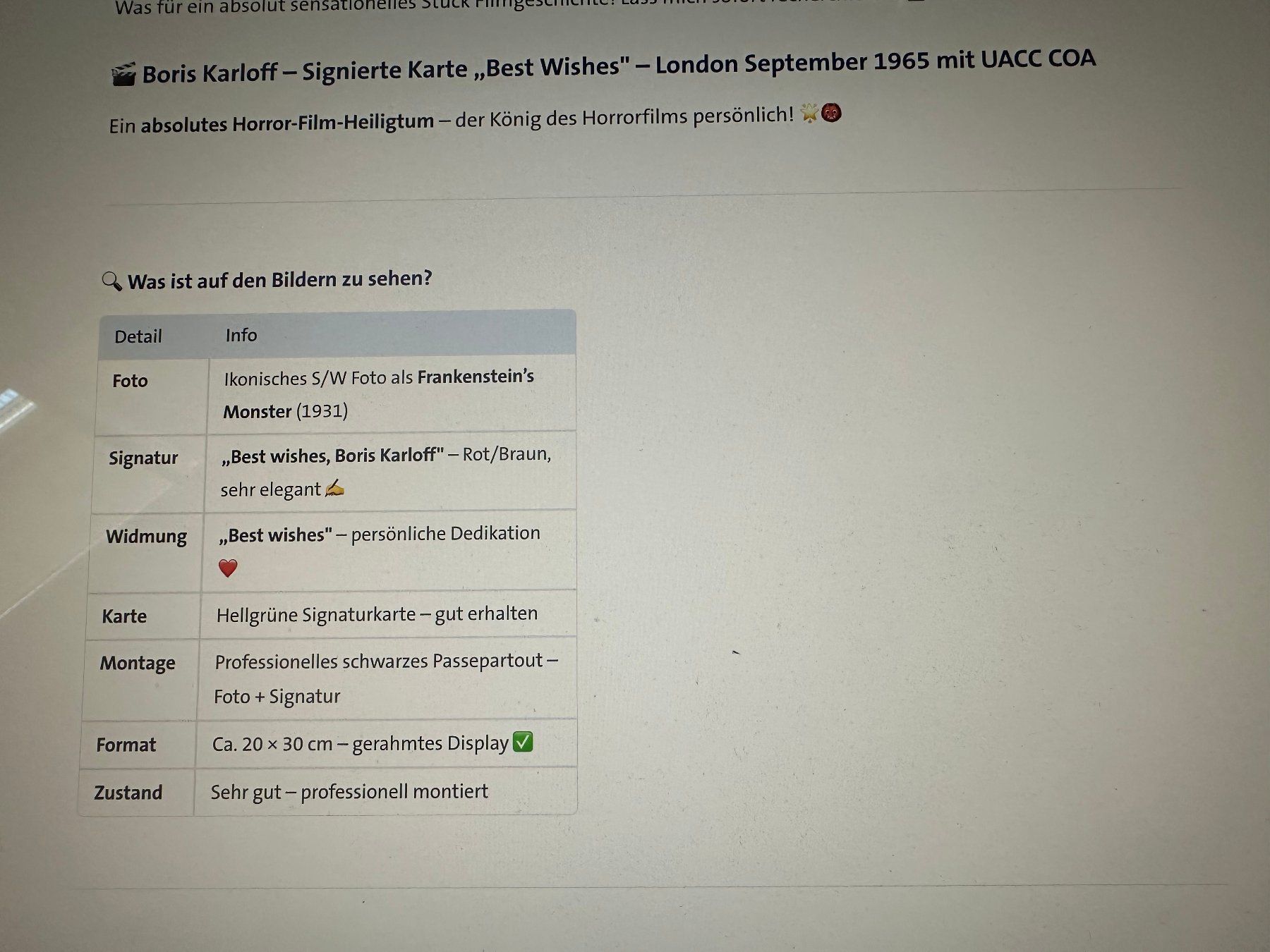 Autografi: Originalautogramm von Boris Karloff mit COA – Usato da rafz venduto da Ttt0071 6