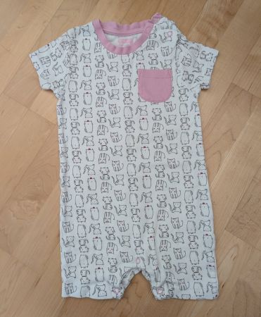 Baby Sommer Pyjama/Kurzarm-Einteiler mit Katzenmus - Gr. 86