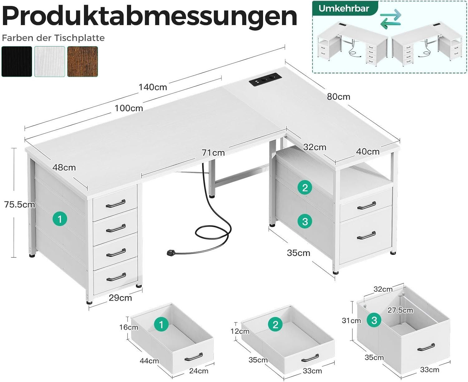 Schreibtische: L Schreibtisch 140x80 mit Schubladen USB Steckdose Weiss – Neu und originalverpackt aus Schaffhausen von AllesMussRaus90 2