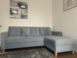 Bett-Sofa grau-blau