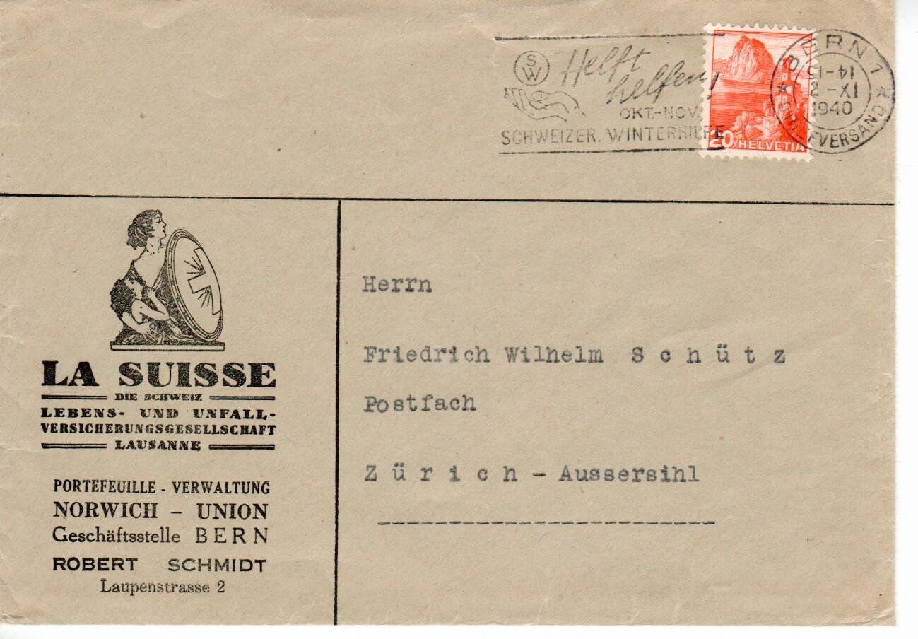 Tutti i francobolli: Brief, La Suisse Versicherung Bern 1940 – Usato da Wolhusen venduto da Curver9