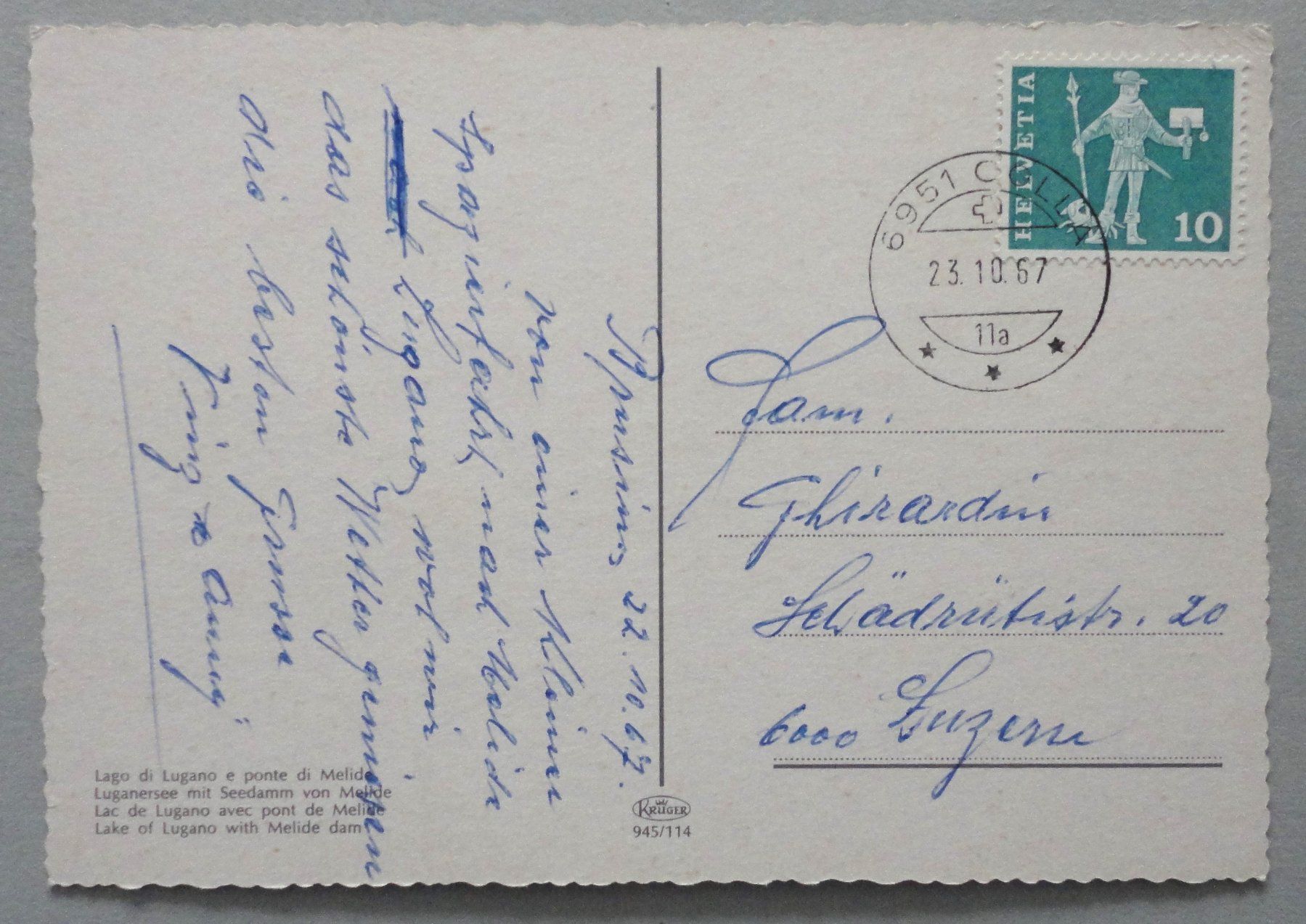 Cartoline postali: Lago di Lugano e ponte di Melide – Usato da Fétigny venduto da Billy2miny 1