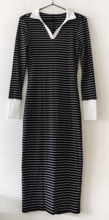 Maxi Stretch Streifen Kleid Dress Robe Hemdbluse Style Gr.S