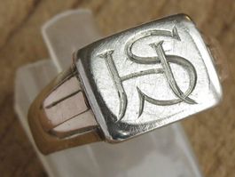 Antik Ring Silber geprüft teilvergoldet Monogramm SH / Gr.59