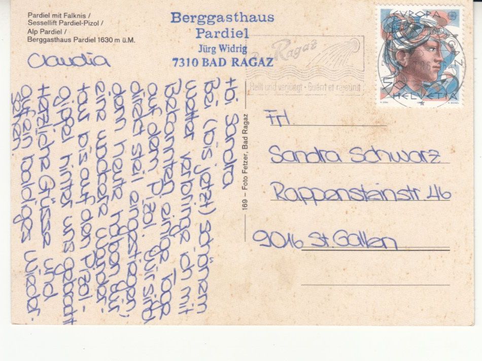 Ansichtskarten: Bad Ragaz Pardiel 1986 – Gebraucht aus Bürglen TG von StampGraf 1
