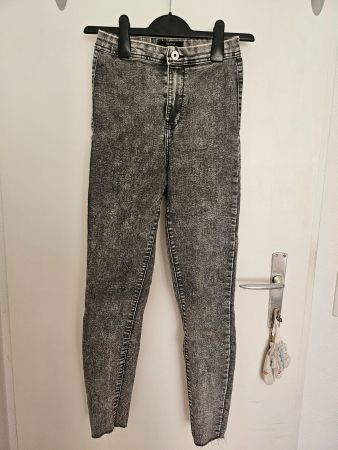 Skinny High-waist Jeans, grau-meliert, Bershka, Grösse 34