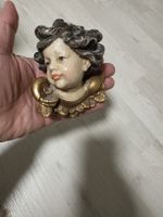 70er Vintage Engel-Kopf aus Holz geschnitzt