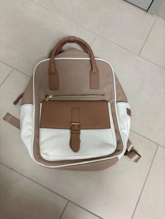 Rucksack beige/weiss Kunstleder Damen elegant