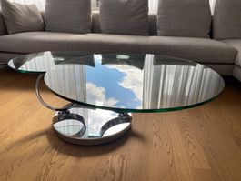 Design Couchtisch rund drehbar Chrom / Glas