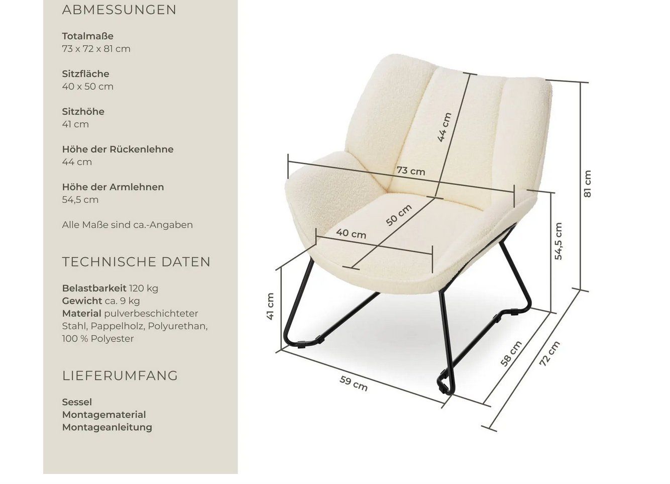 Poltrone: Sessel Kjeld creme-weiß – Nuovo (secondo la descrizione) da Steinhausen venduto da Retourenprofis 2