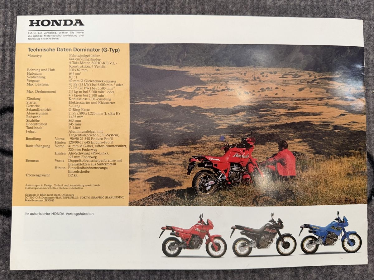 Honda Documenti: Honda Dominator Prospekt – Usato da Schwadernau venduto da Spitz64 3
