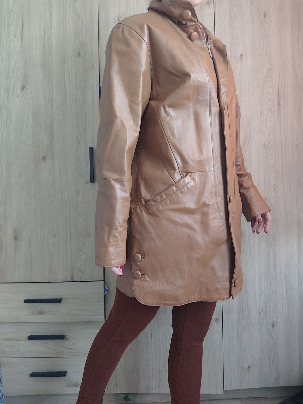 Giacche: Leather Jacket in Brown, Button and Zip Closure – Usato da Mägenwil venduto da VintageGirly 4