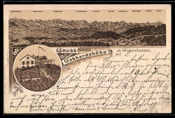 Cartoline postali: Litho Walzenhausen, Panorama von der Geb – Usato da Berlin venduto da bartko-reher