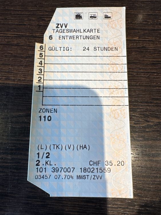 ZVV Tageskarte Zone 110, gültig 24 Stunden, ungebraucht (Neu und ...