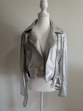 Zara Bikerjacke Silber Metallic – Grösse M