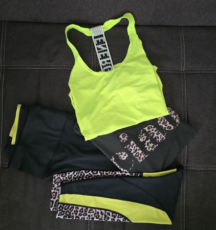 Attraktives Sport Set Gr. S/M schwarz- Leo-neongelb neu!