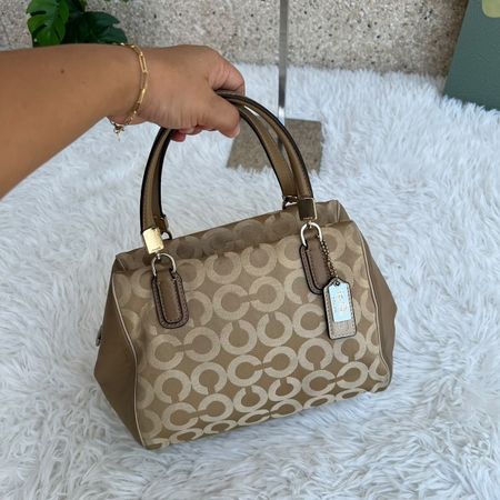 Coach Handtasche Monogramm Beige Leder Damen 23x18cm