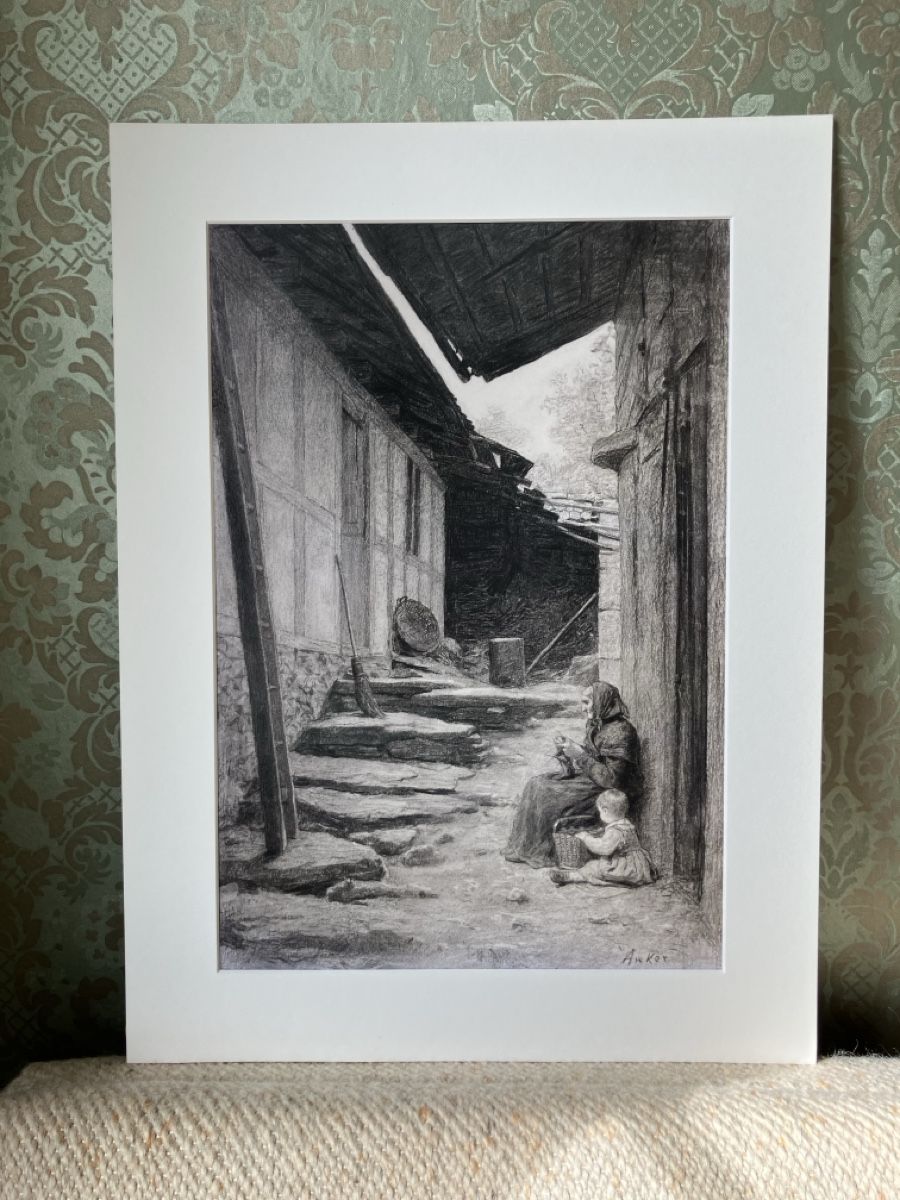 Foto & Immagini: Albert Anker, Kind mit Grossmutter vor Haus, Passpartout – Usato da Ebnat-Kappel venduto da Trolley 3