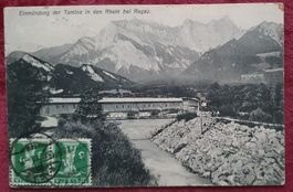 BAD RAGAZ 1910 -  Einmündung der Tamina in den Rhein, Brücke