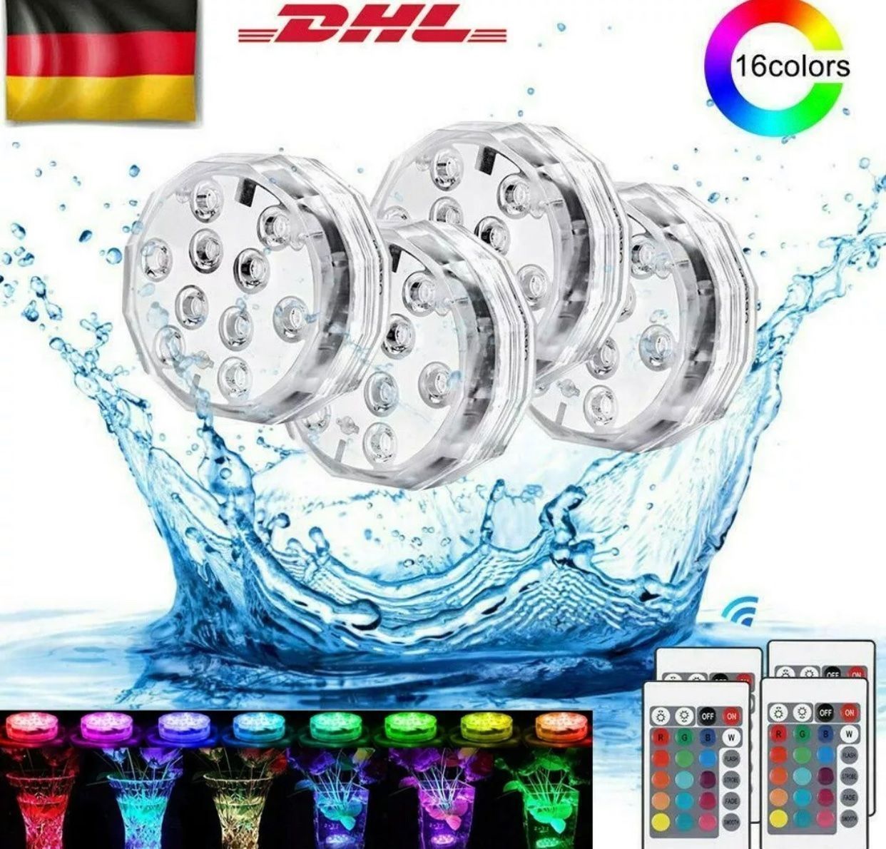 Piscine: +4X RGB LED Poolleuchte Schwimmbecken – Nuovo e nell'imballaggio originale da Amriswil venduto da JaJa-Express