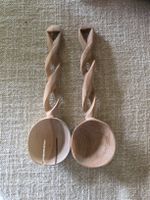 Wooden Salad Servers Set Carved Handles 