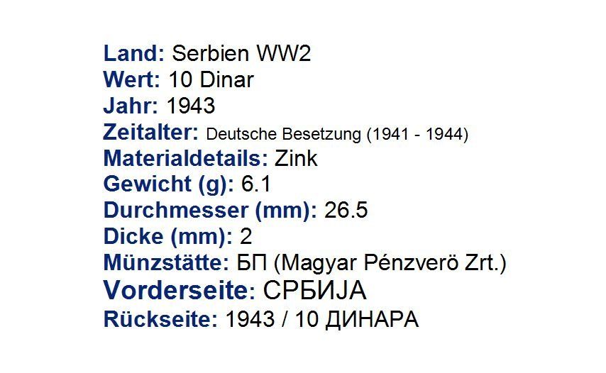 Alle Münzen: 10 Dinar 1943 Serbien WW2 Lot 2 – Gebraucht aus Flamatt von samowarow 1
