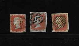 ENGLAND KLASSIK 3 x ONE PENNY RED KÖNIGIN VICTORIA 1841