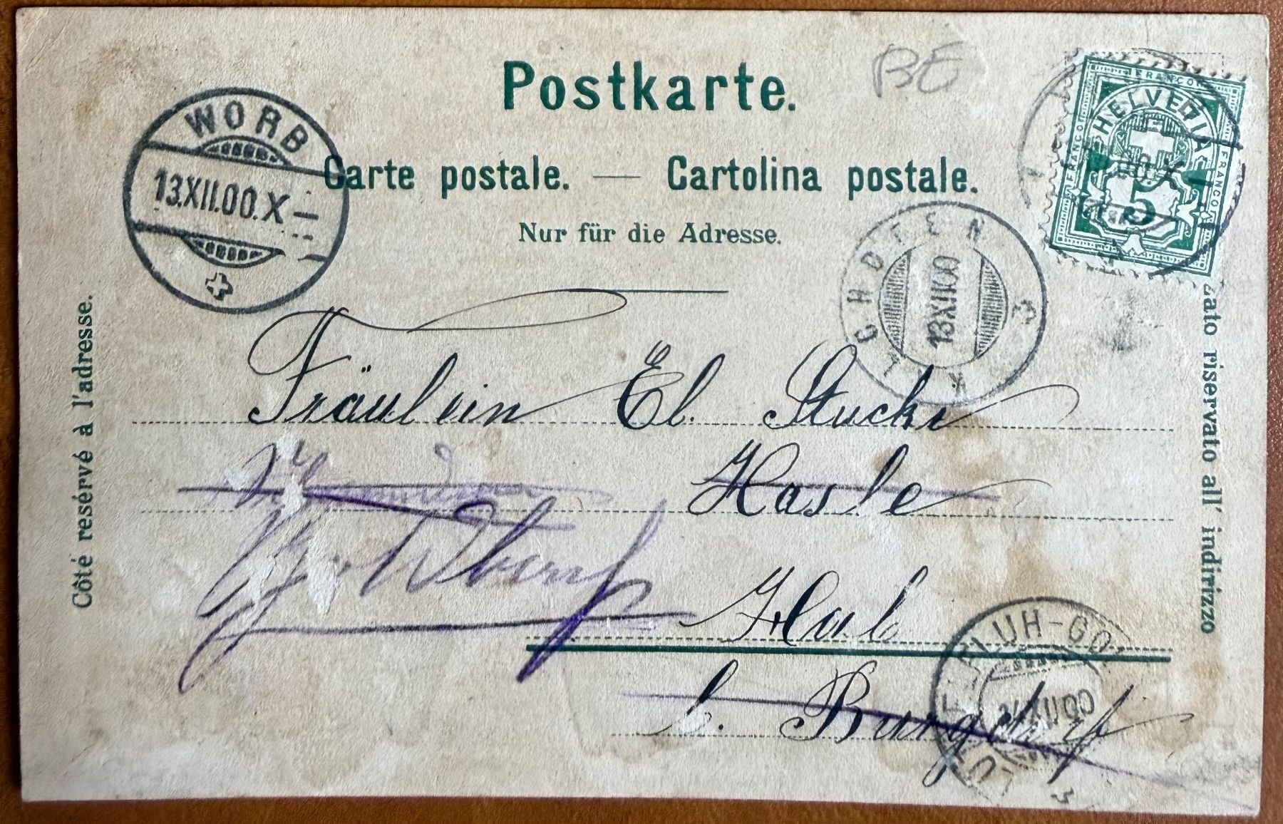 Cartoline postali: Worb - Gruss aus Worb - Litho 1900 – Usato da Lutry venduto da Ediego 1