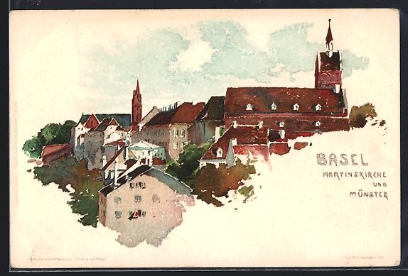 Cartoline postali: Fritz Voellmy: Basel, Martinskirche und  – Usato da Berlin venduto da bartko-reher