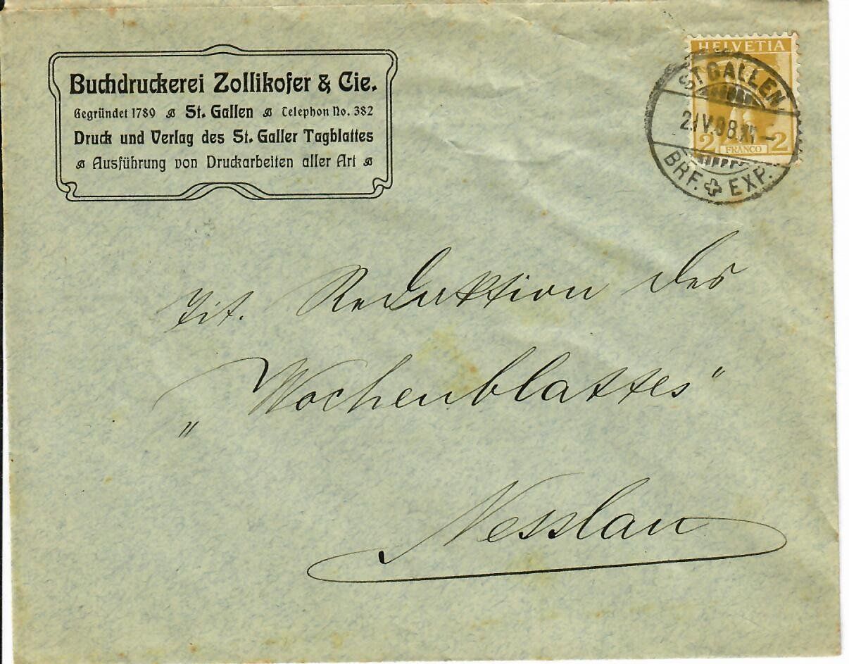 Alle Briefmarken: Buchdruckerei Zollikofer St.Gallen 1908 – Gebraucht aus Hochdorf von Ziegel-16