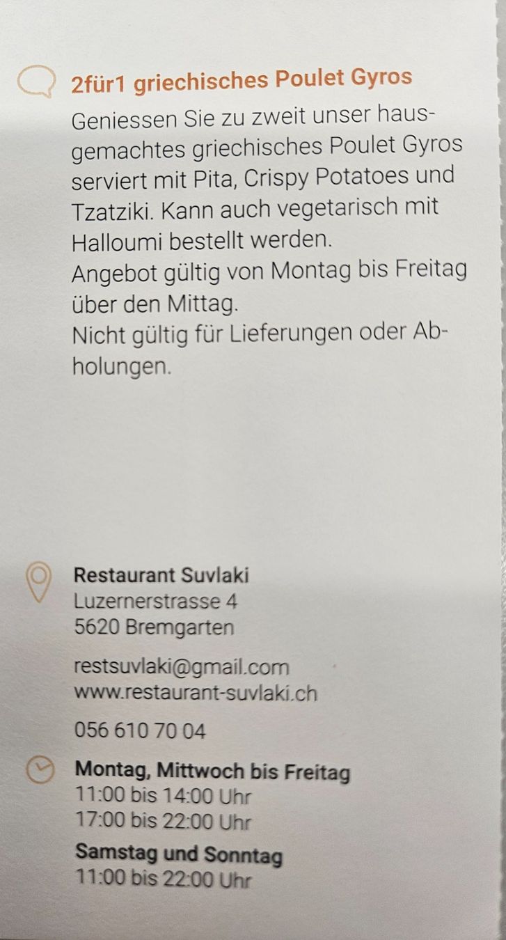 Buoni: Rest. Suvlaki Bremgarten – Nuovo e nell'imballaggio originale da Uezwil venduto da Jasmin_ 1