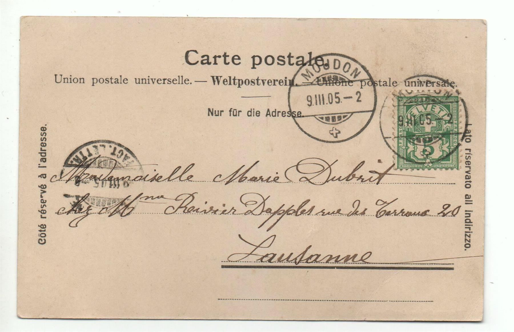 Cartoline postali: MOUDON Quartier du Pont, animée – Usato da Jona venduto da philajona 1