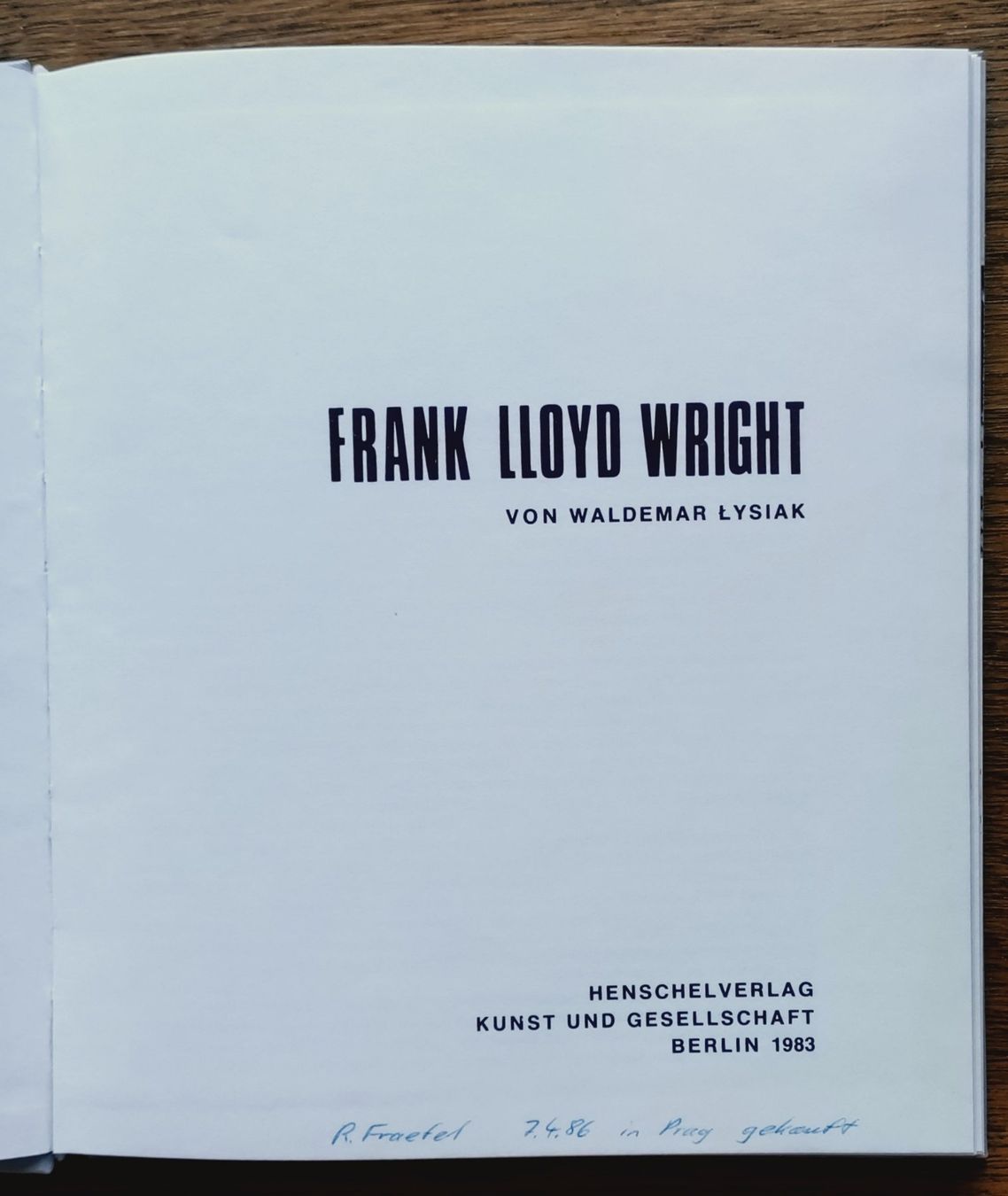 Bücher: Frank Lloyd Wright, von Waldemar Lysiak, SELTEN! – Gebraucht aus Uster von Junipa 2